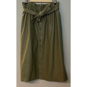 Eloquii Military Green Midi Faux Leather Skirt 24 Front Buttons Paperbag